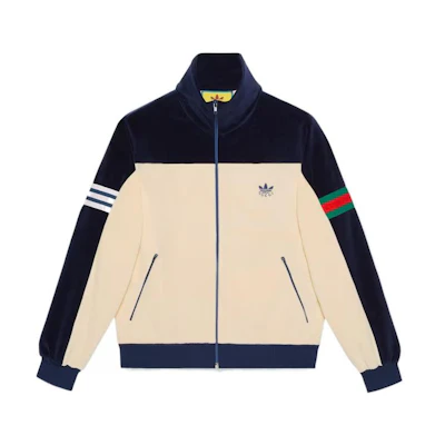 Gucci Adidas Originals FW22 Logo Embroidered Colorblock Zip Jacket Beige Mens 692110-XJEK0-8004