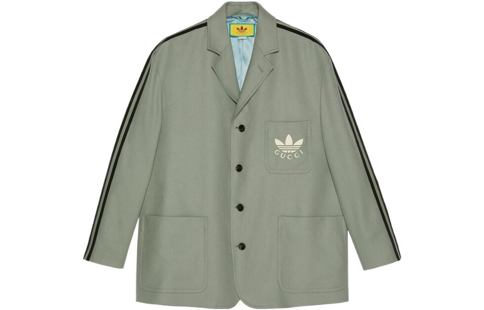 Gucci x adidas Originals FW22 Logo Print Grey Blazer Jacket 721097-ZAK4U-1128
