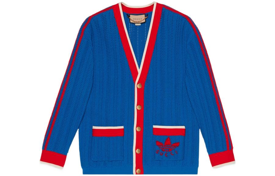 Order GUCCI x adidas Originals FW22 Logo V-Neck Cardigan Sweater  Blue 701468-XKCDW-4153