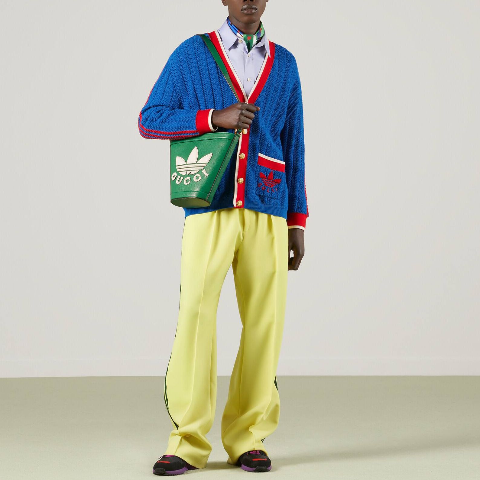 Lookbook GUCCI x adidas Originals FW22 Logo V-Neck Cardigan Sweater  Blue 701468-XKCDW-4153