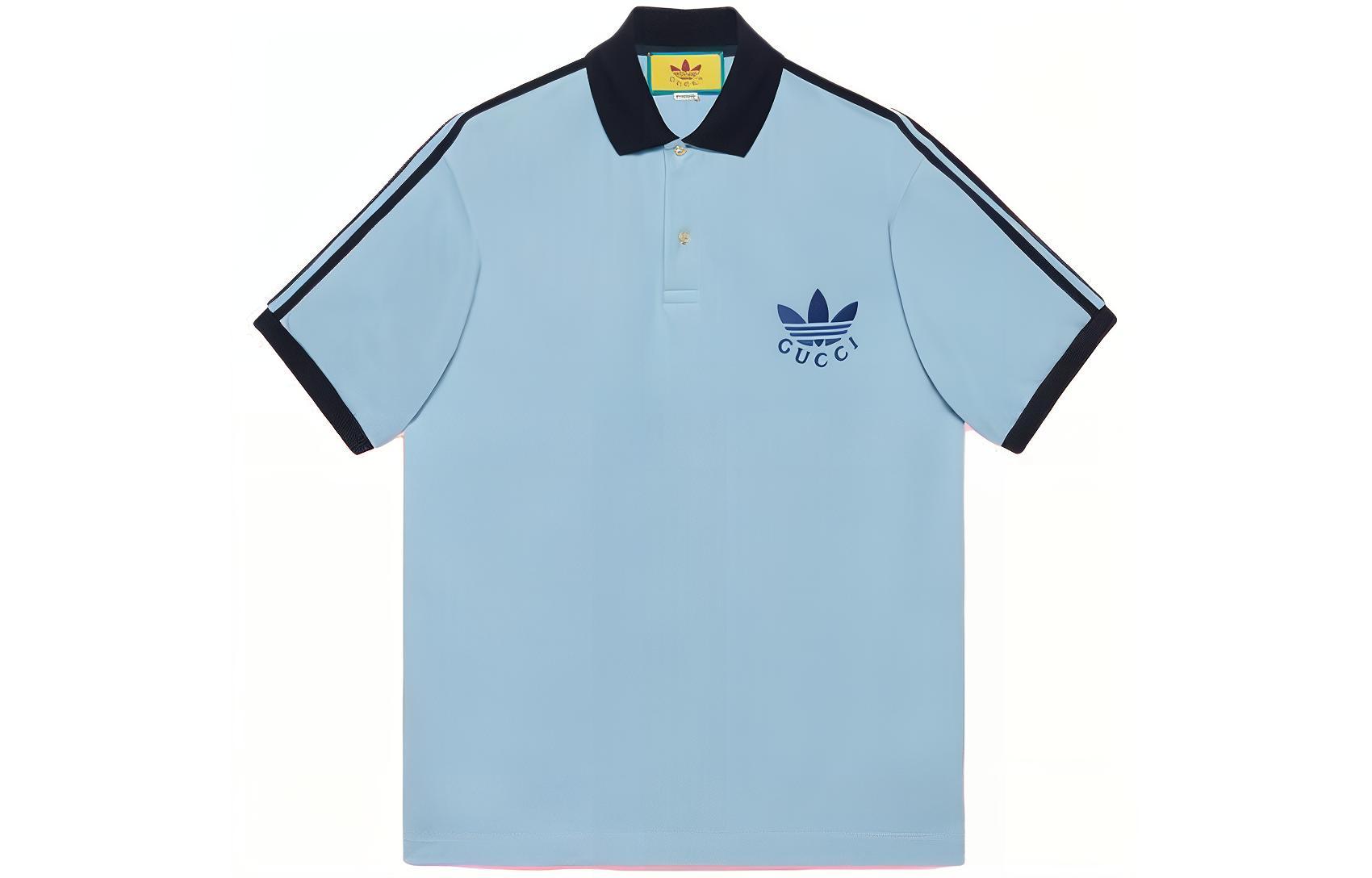 Gucci x adidas Originals SS23 Blue Striped Logo Short Sleeve Polo 700497-XJEVF-4807