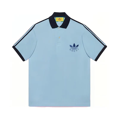 Gucci adidas Originals SS23 Blue Striped Logo Short Sleeve Polo 700497-XJEVF-4807