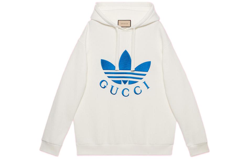 Gucci x adidas Originals White Hoodie SS22 Unisex Logo Embroidery. 702607-XJEDA-9088