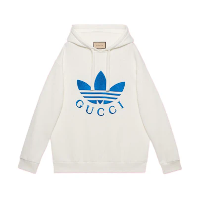 Gucci adidas Originals White Hoodie SS22 Unisex Logo Embroidery. 702607-XJEDA-9088