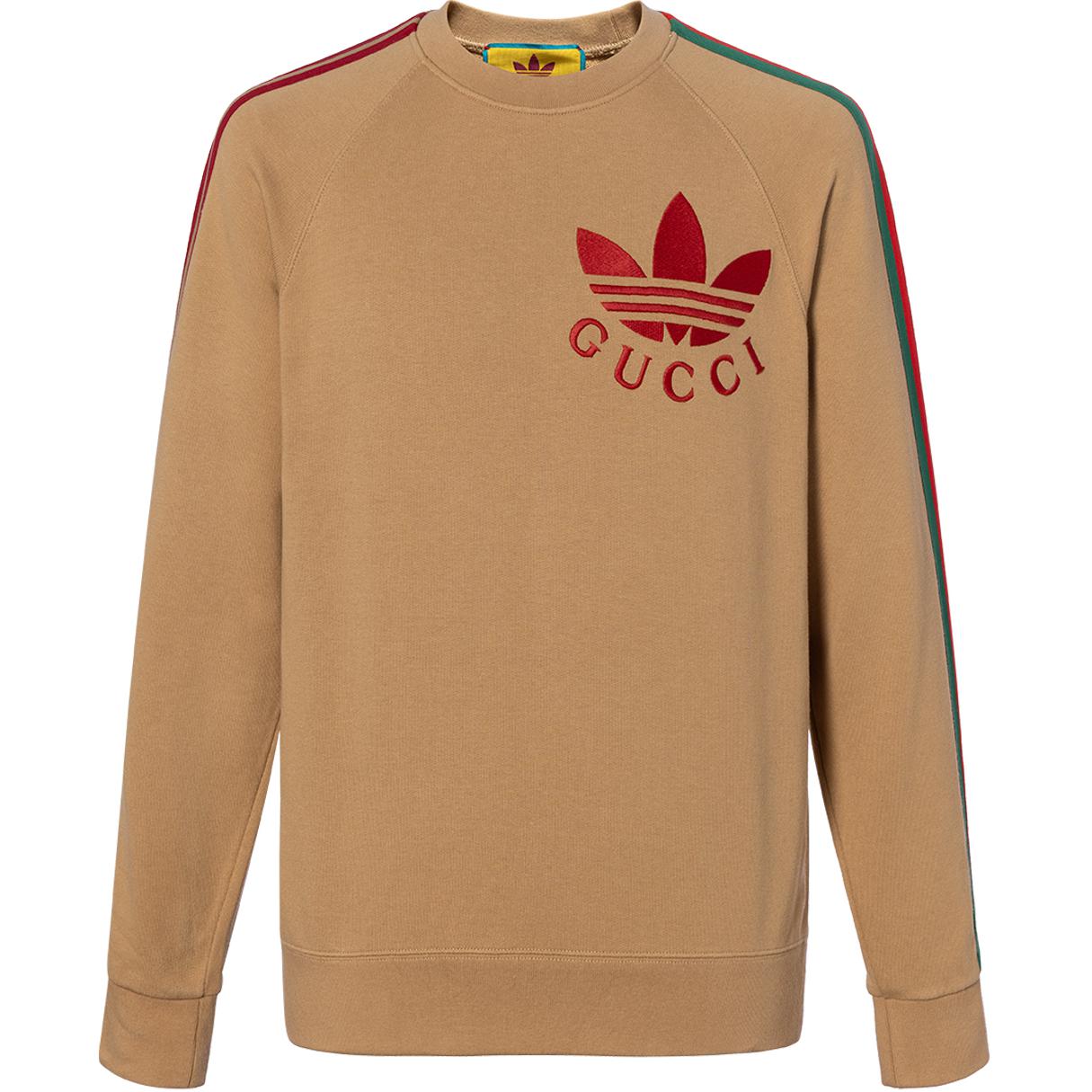 Buy Gucci x adidas SS22 Logo Embroidered Stripe Trim Crew Sweatshirt Beige 691638-XJEML-2184