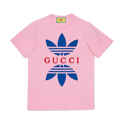 Gucci adidas SS22 Logo Print Pink Short Sleeve T-Shirt for Men HY2567