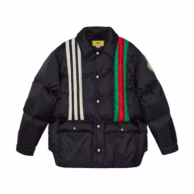 Gucci adidas SS22 Quilted Down Jacket Black Men’s Striped Logo Collab 713714-ZALU9-1043