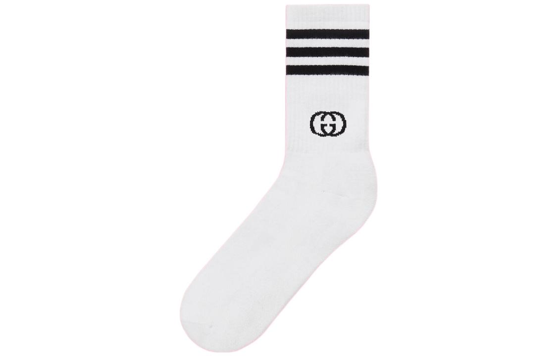 GUCCI x adidas SS22 White Striped Logo Knit Mid-Calf Socks Unisex 691868-4G293-9060