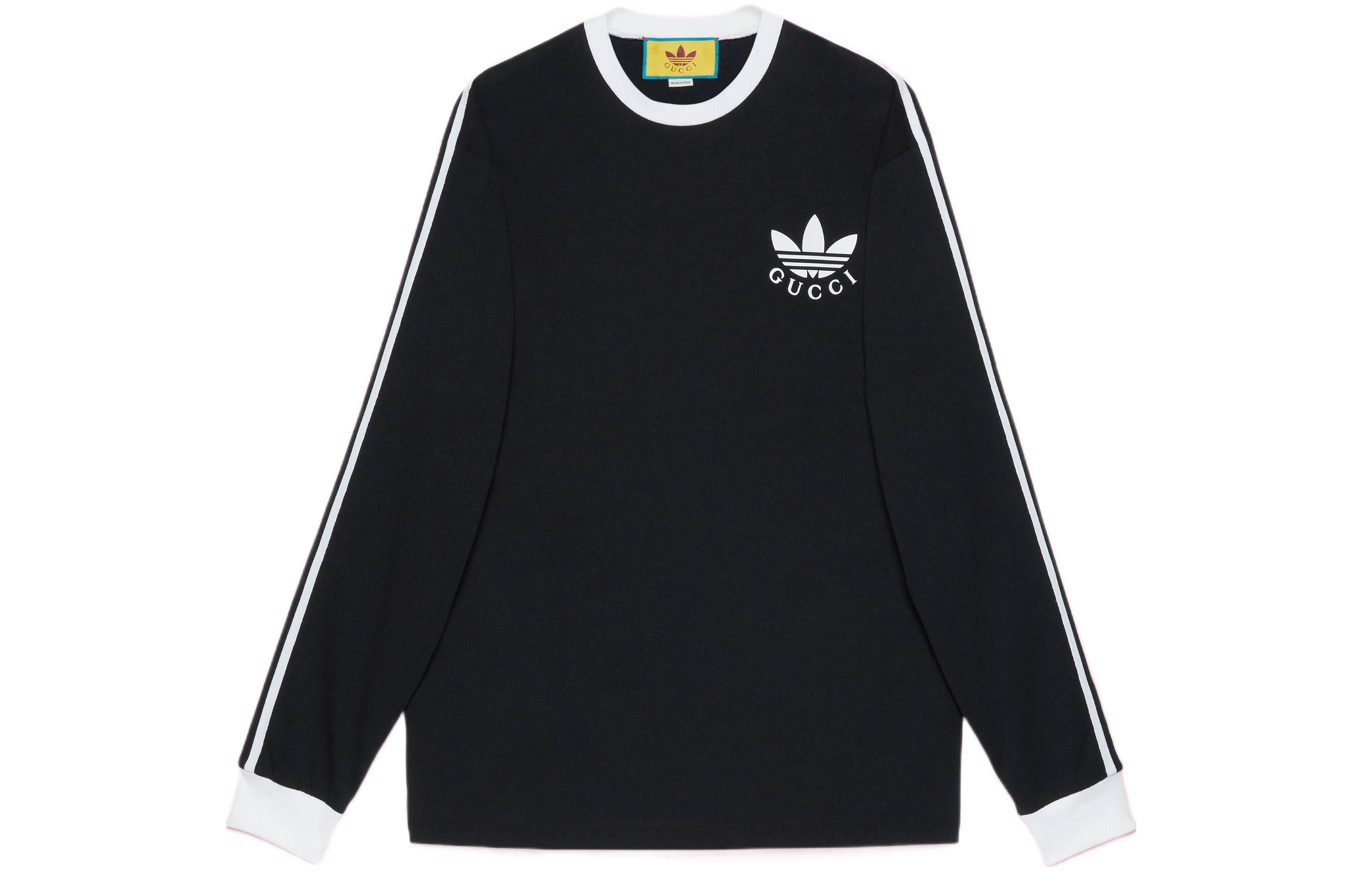 Gucci x adidas SS23 Black Logo Print Long Sleeve Striped Shoulder Tee 722944-XJE1H-1152