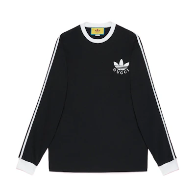 Gucci adidas SS23 Black Logo Print Long Sleeve Striped Shoulder Tee 722944-XJE1H-1152