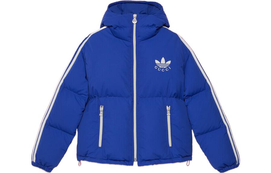 Gucci adidas SS23 Blue Logo Striped Hooded Puffer Jacket 713718-ZALC7-4309