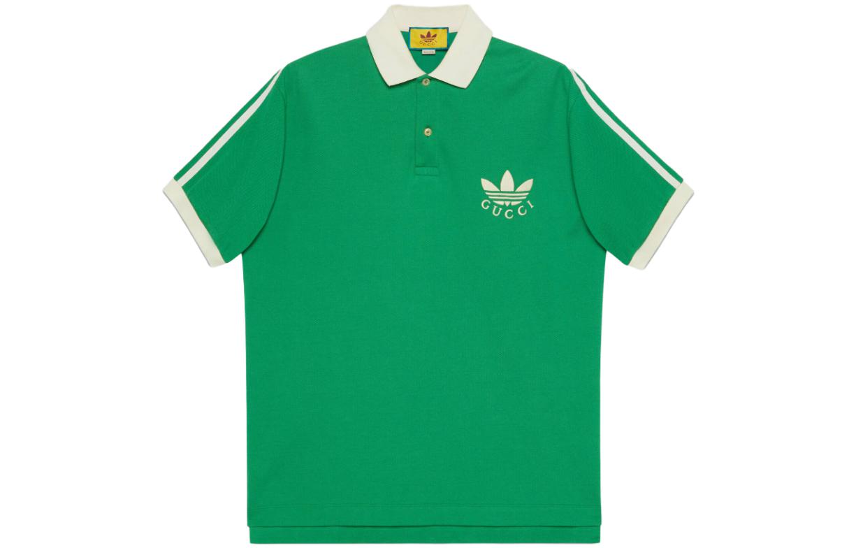 Gucci x adidas SS23 Green Striped Logo Short Sleeve Polo Shirt 700497-XJEVF-3063