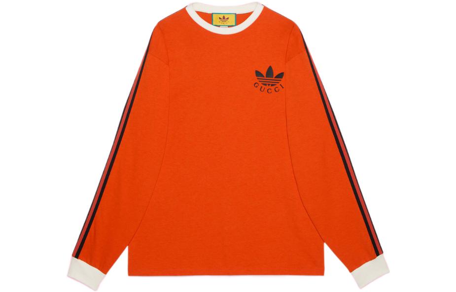 Gucci x adidas SS23 Letter Print Loose Long Sleeve Tee Men Brick Red 722944-XJE1H-6359