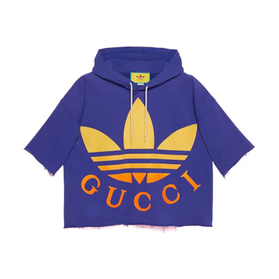Gucci adidas SS23 Logo Print Cotton Hoodie in Navy 722954-XJE1G-4622
