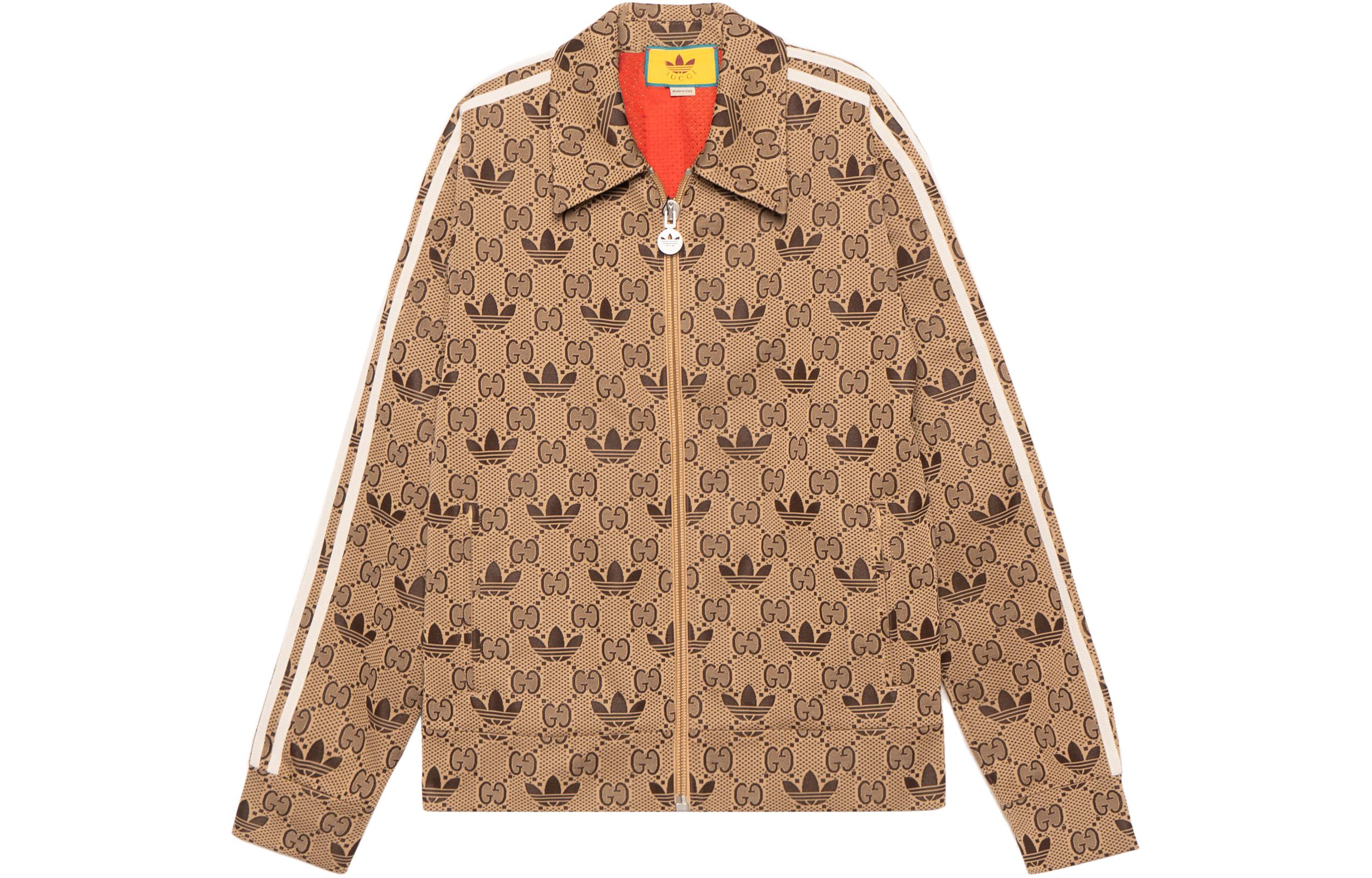 GUCCI x adidas SS23 Logo Print Long Sleeve Polo Jacket Khaki Menswear. 722998-XJE1O-9742