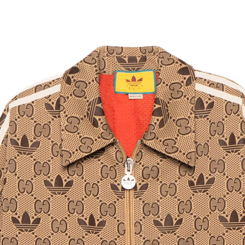 Details for GUCCI x adidas SS23 Logo Print Long Sleeve Polo Jacket Khaki Menswear. 722998-XJE1O-9742