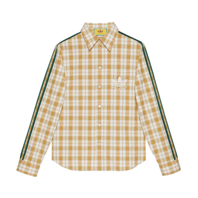 Gucci adidas SS23 Monogram Check Yellow Long Sleeve Shirt Men 726087-ZAJPU-9228