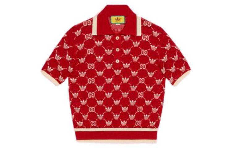Gucci x Adidas SS23 Red Monogram Knit Polo Shirt 700473-XKCD0-6186
