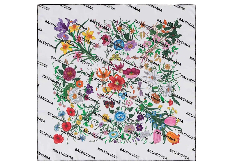 Buy Gucci x Balenciaga 黑客企劃花卉圖案白色絲巾