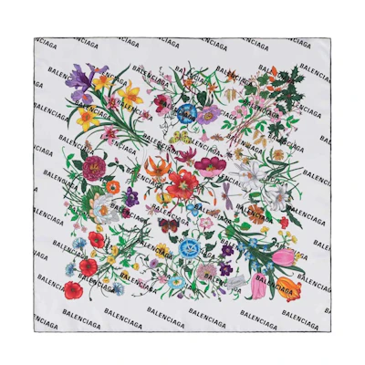 Gucci x Balenciaga The Hacker Project Flora Print Silk Scarf White