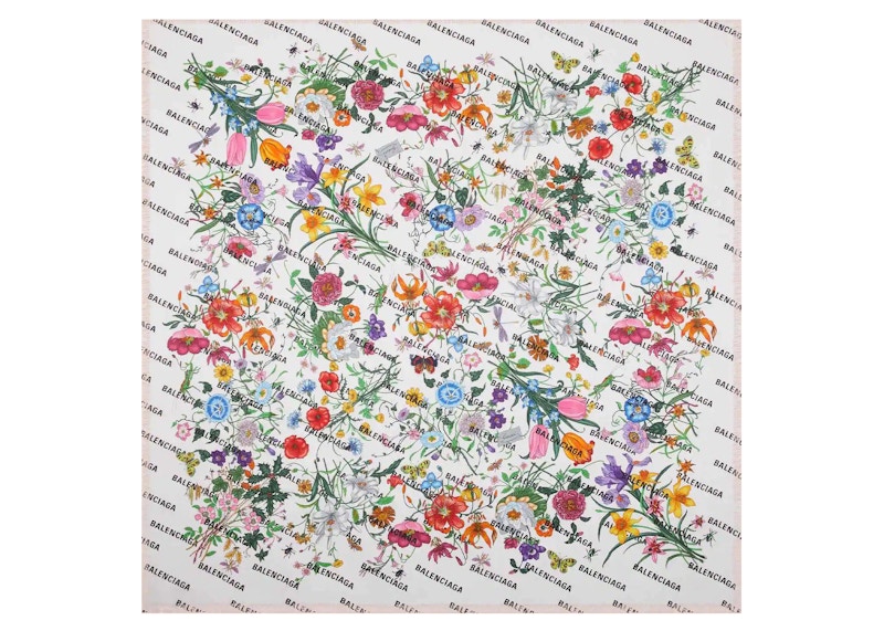 Gucci x Balenciaga The Hacker Project Flora Print Silk Shawl White
