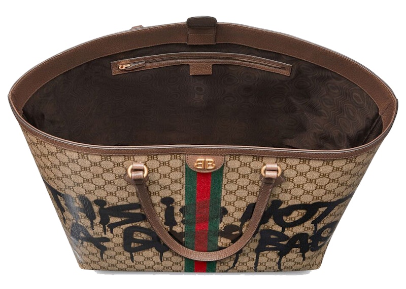 Lookbook グッチ x バレンシアガ ハッカー プロジェクト グラフィティ ラージ トートバッグ ベージュ