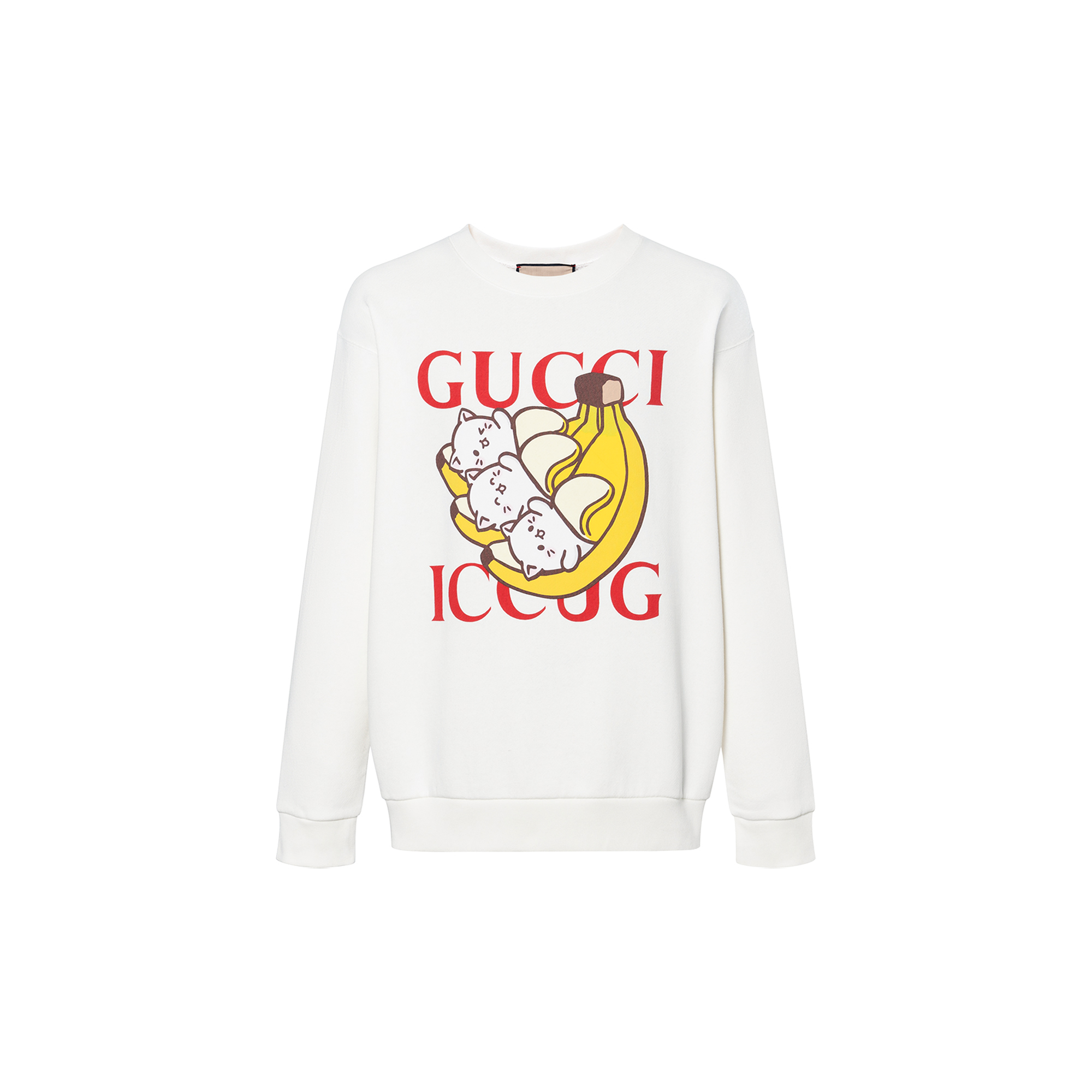 Gucci x Bananya Unisex White Cartoon Cat Long Sleeve Crewneck Sweatshirt 617964-XJDGM-9095