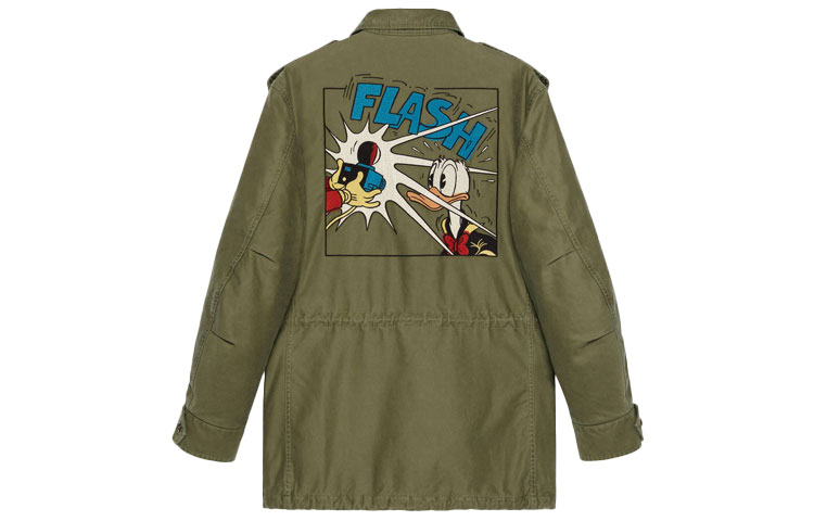 Gucci x Disney Donald Duck Embroidered Olive Green Long Sleeve Jacket 640355-XDBHZ-3281