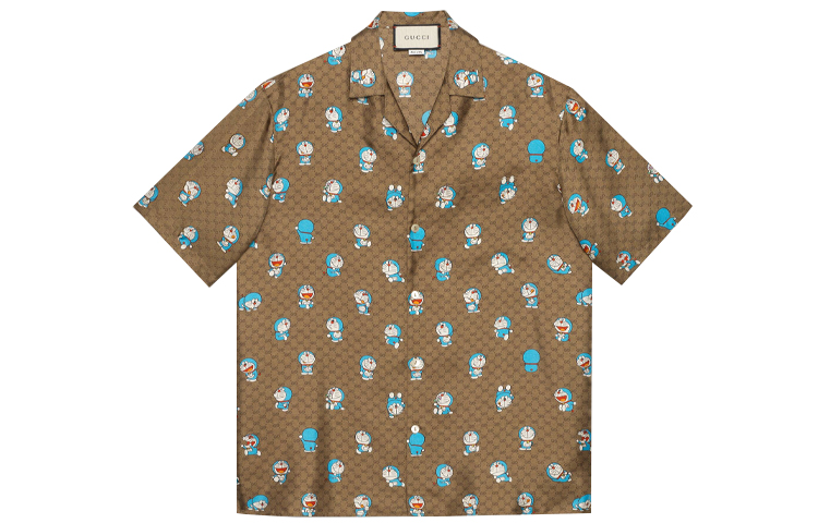 Gucci x Doraemon All-Over Print Brown Button-Down Short-Sleeve Shirt 654763-ZAGSH-2165
