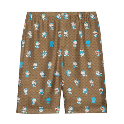 Gucci Doraemon SS21 Brown Silk Printed Shorts 649062-ZAGSH-2165