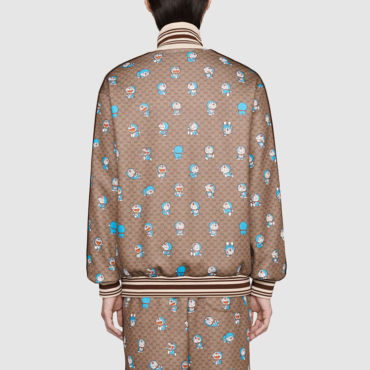 Shop GUCCI x Doraemon Jaket Full-Print Zip-Up SS21 Beige Pria ‎654938-XJDEX-2138