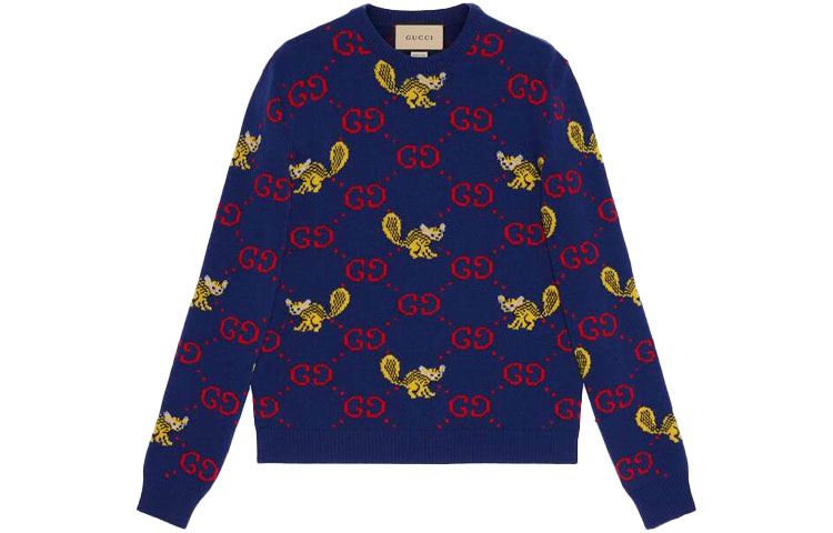 Gucci x Freya Hartas FW21 Blue Animal Alphabet Crewneck Sweater 661836-XKBXX-4795