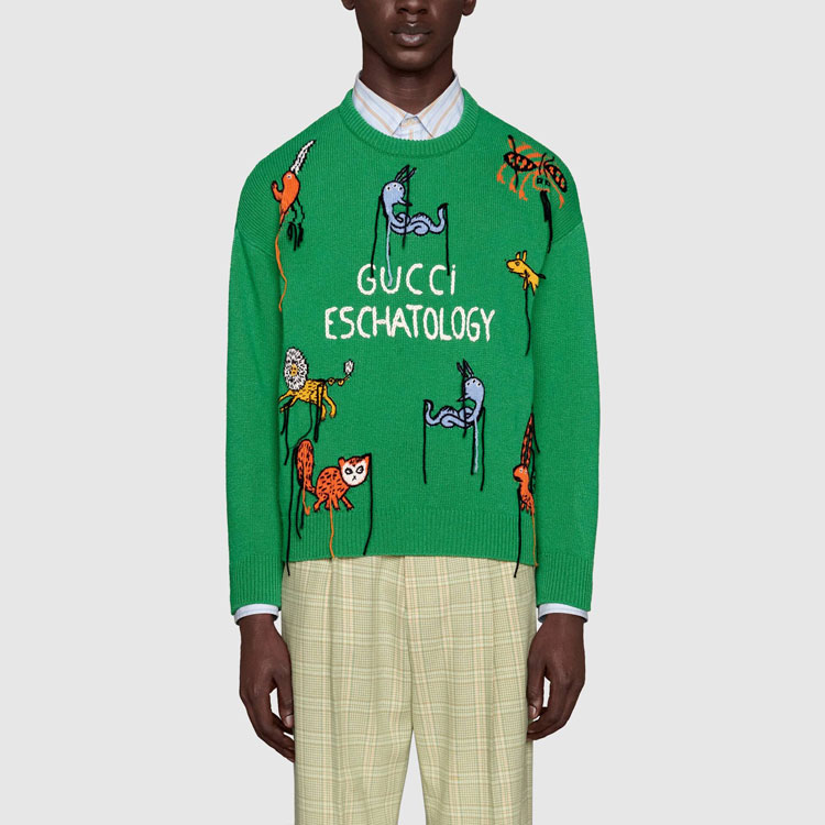 GUCCI Freya Hartas FW21 Green Animal Print Cartoon Wool Sweater Men’s 653914-XKBYF-3129 圖 3