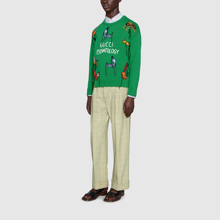 GUCCI Freya Hartas FW21 Green Animal Print Cartoon Wool Sweater Men’s 653914-XKBYF-3129 圖 5