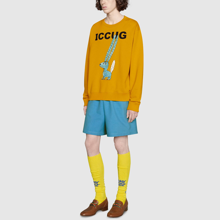 Details for 구찌 x 프레야 하타스 옐로우 애니멀 알파벳 프린트 스웨트셔츠. 626990-XJDJS-7245