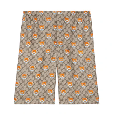 Gucci Kai SS21 Brown Bear Cartoon Print Silk Shorts 660286-ZAG1O-2233