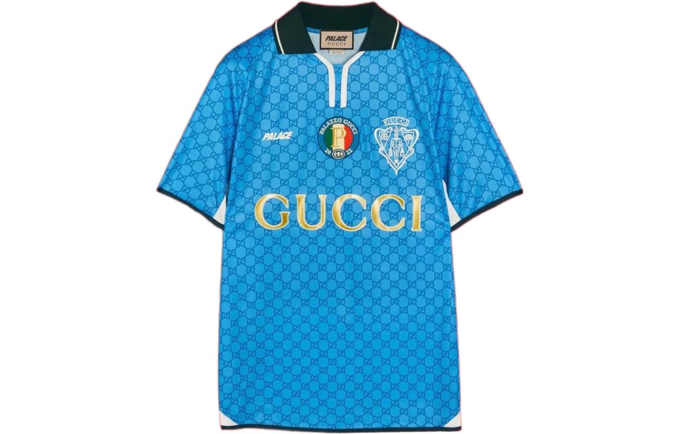 Gucci Palace Blue Check Pattern Logo Print T-shirt for Men 720341XJE174447