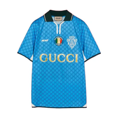 Gucci Palace Blue Check Pattern Logo Print T-shirt for Men 720341XJE174447