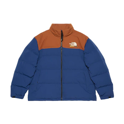 Gucci TNF FW22 Blue Logo Embroidered Colorblock Down Jacket 663757-XAADP-4383
