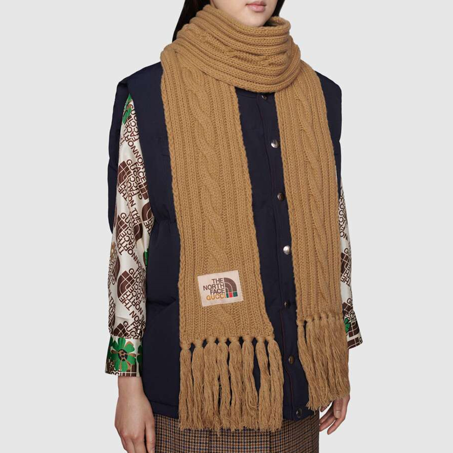 Details for GUCCI x THE NORTH FACE Logo Wool Scarf Unisex Selendang Pasangan. 653561-4G200