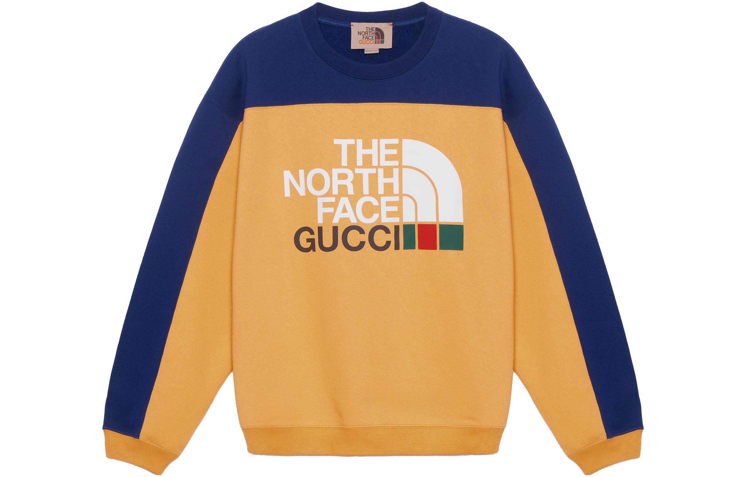 Gucci THE NORTH FACE SS22 Color Block Logo Crewneck Sweatshirt Orange Men 671449-XJDRF-7204
