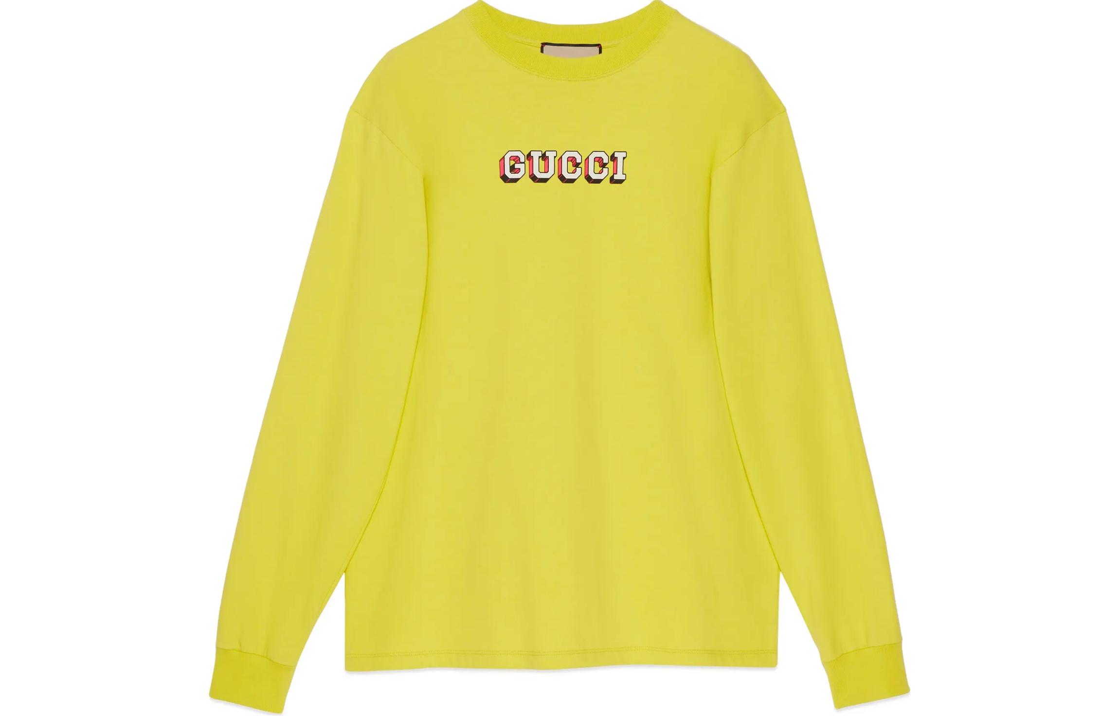 Gucci Yellow Alphabet Print Crewneck Long Sleeve T-Shirt 581903-XJF5P-3636