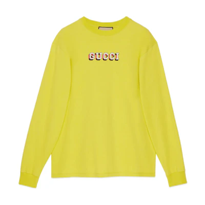 Gucci Yellow Alphabet Print Crewneck Long Sleeve T-Shirt 581903-XJF5P-3636
