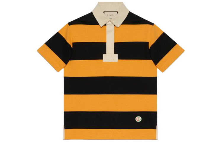 Gucci Yellow Double G Logo Striped Cotton Polo Shirt 645251-XJC6F-7121