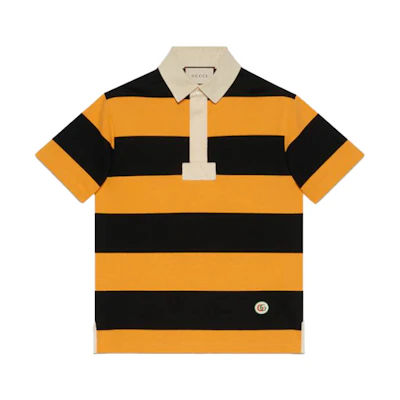 Gucci Yellow Double G Logo Striped Cotton Polo Shirt 645251-XJC6F-7121