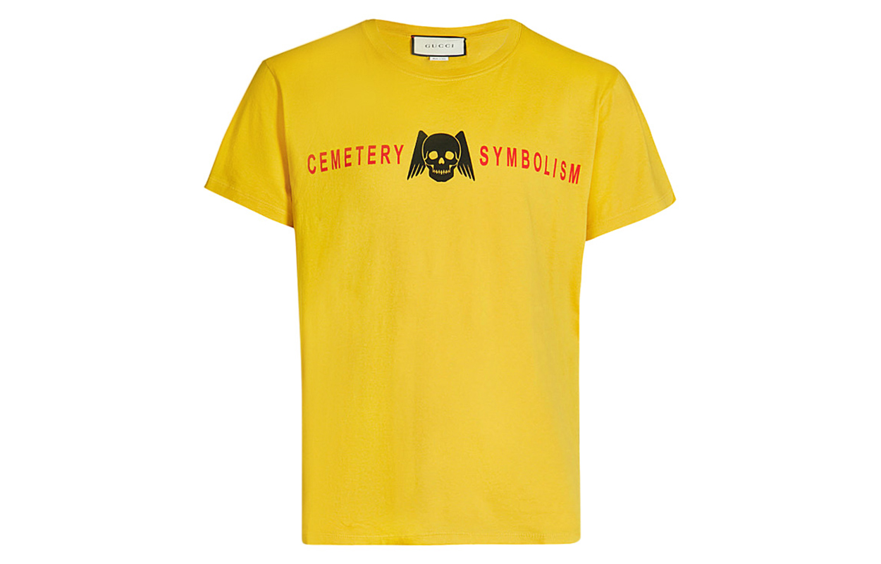 Gucci Yellow Skull Logo Crew Neck T-Shirt 493117-XJAIS-7152
