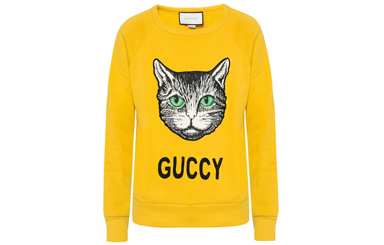 Gucci Yellow Sweatshirt with Cat Face Graphic Crewneck 497253-X9M56-7566