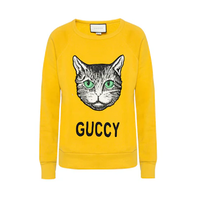 Gucci Yellow Sweatshirt with Cat Face Graphic Crewneck 497253-X9M56-7566
