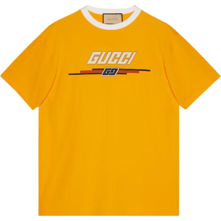 Gucci Yellow T-Shirt with Gucci Logo and Multicolor Crew Neck 771477-XJF7B-7629