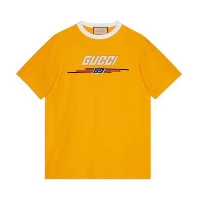 Gucci Yellow T-Shirt with Gucci Logo and Multicolor Crew Neck 771477-XJF7B-7629